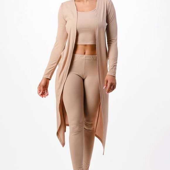 **LAST ONE** 3 Piece Ribbed Tank Top Cardigan Set - Picture 3 of 7